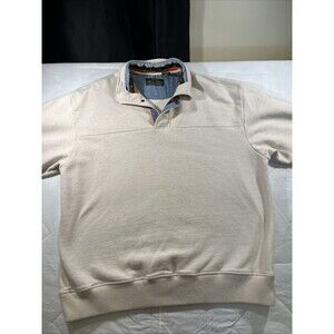 Orvis Pullover Beige Crewneck Collared Sweatshirt 1/4 Zip Button Mens Sz  XL